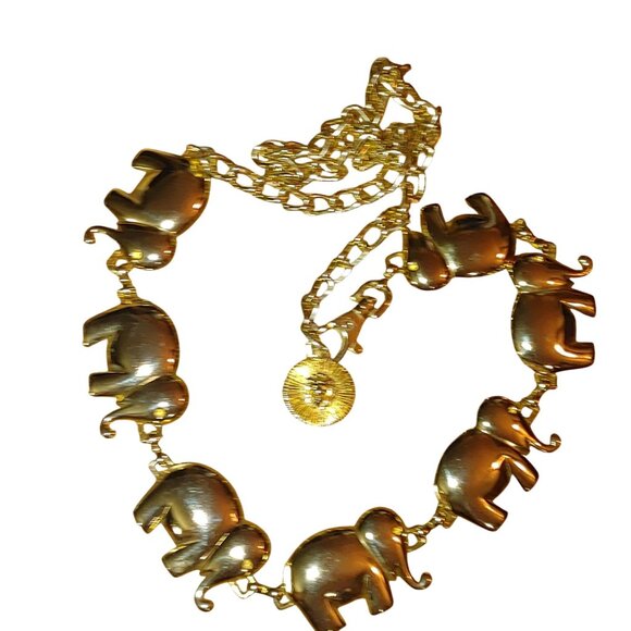 Belt Gold Elephant Link Chain Lion of Venice Medallion Clasp Vintage 36 Inches - Picture 8 of 11